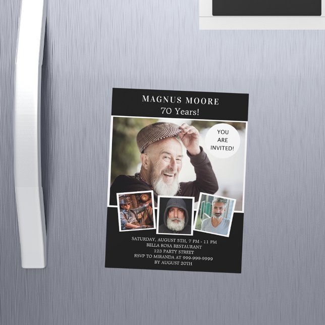 Invitación Magnética Lujo de la fiesta de cumpleaños con fotos en blanc (Subido por el creador)
