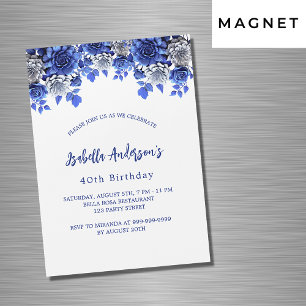 Invitación Magnética Lujo de las flores azules azules reales de cumplea