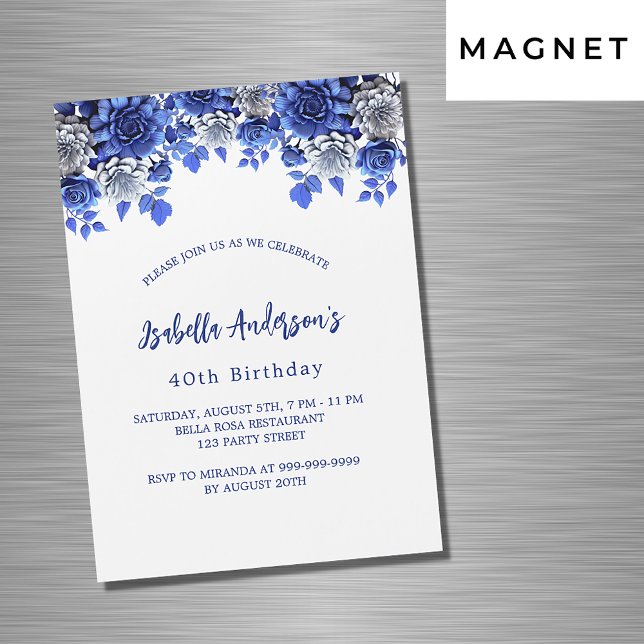 Invitación Magnética Lujo de las flores azules azules reales de cumplea (Subido por el creador)