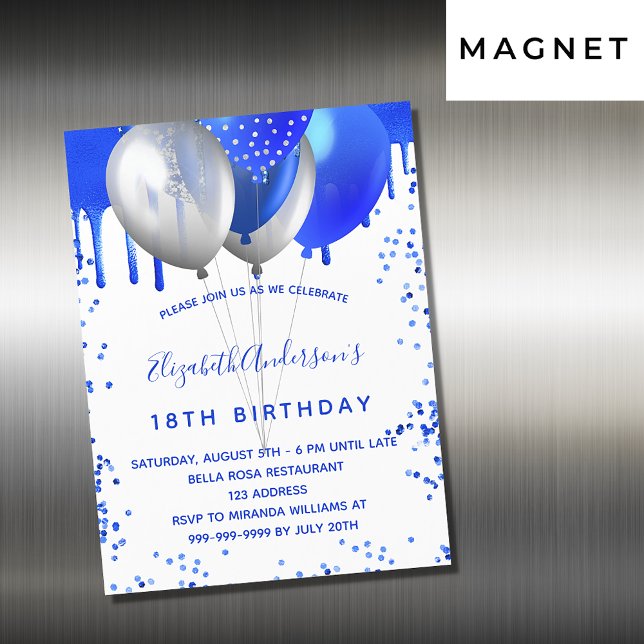 Invitación Magnética Lujo de los globos blancos reales de cumpleaños (Subido por el creador)