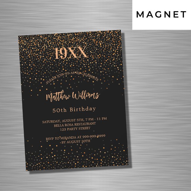 Invitación Magnética Lujo de nacimiento de año de confetti de oro negro (Subido por el creador)