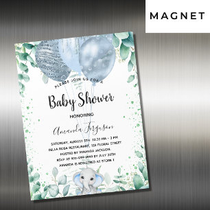 Invitación Magnética Lujo de niño de elefante azul de Baby Shower eucal