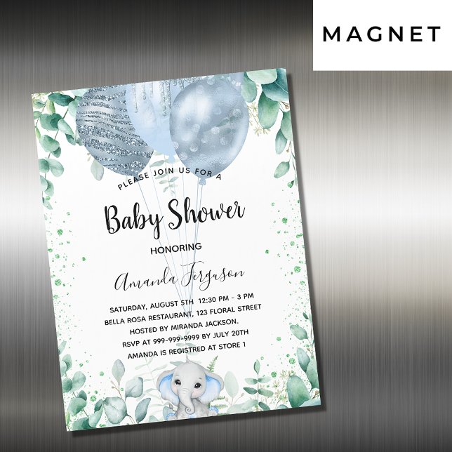 Invitación Magnética Lujo de niño de elefante azul de Baby Shower eucal (Subido por el creador)