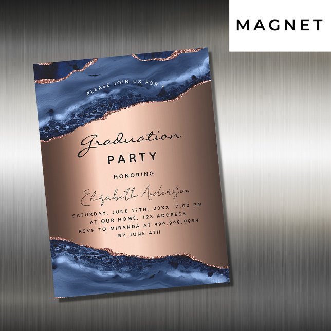Invitación Magnética Lujo de oro de la fiesta de graduación agate azul  (Subido por el creador)