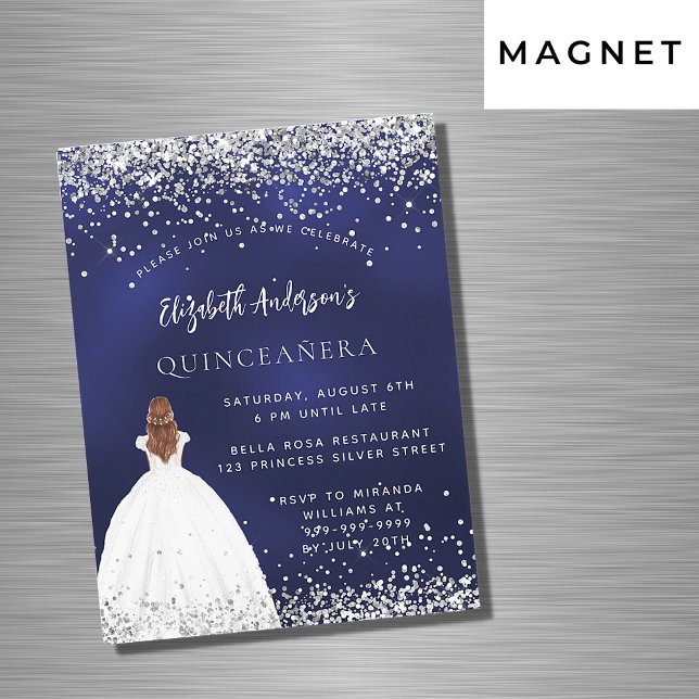 Invitación Magnética Lujo de purpurina azul marino de Quinceanera (Subido por el creador)