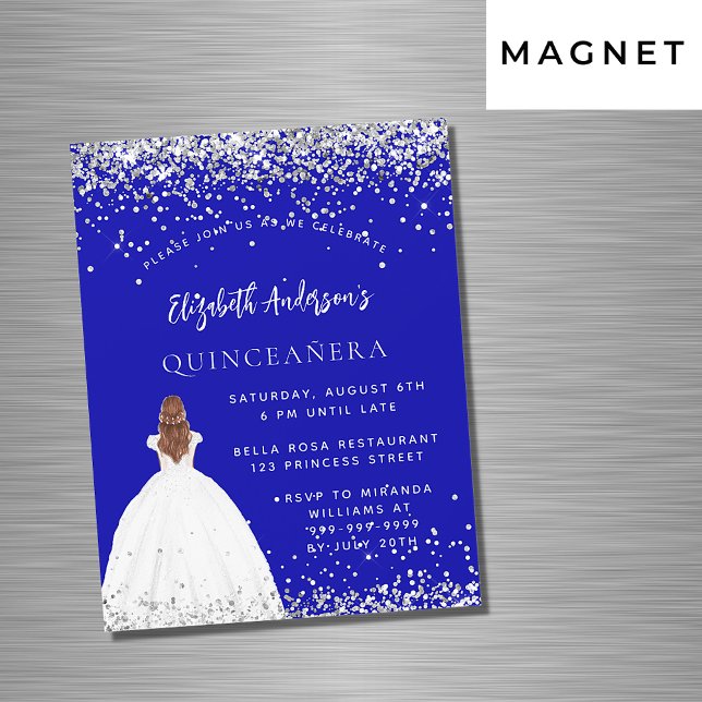 Invitación Magnética Lujo de purpurina azul real de Quinceanera (Subido por el creador)