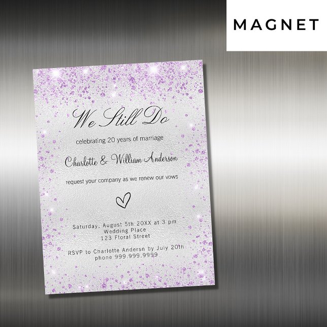 Invitación Magnética Lujo de renovación de boda de promesa violeta de p (Subido por el creador)