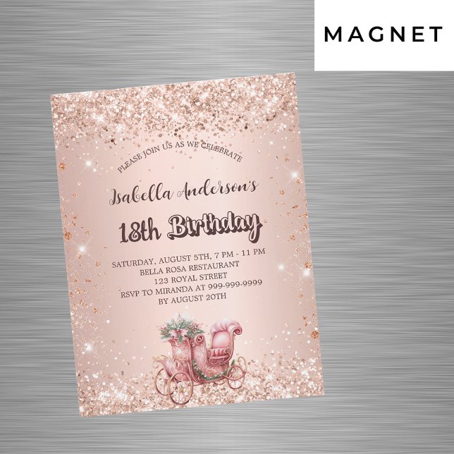 Invitación Magnética Lujo de transporte de oro rosa de cumpleaños (Subido por el creador)