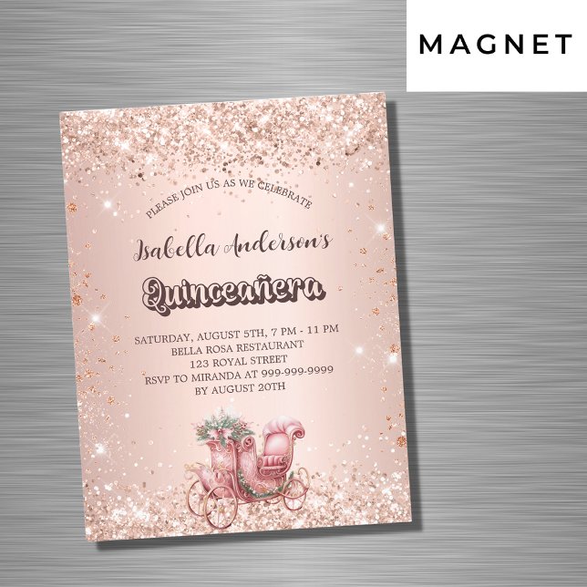 Invitación Magnética Lujo de transporte de oro rosa Quinceanera (Subido por el creador)