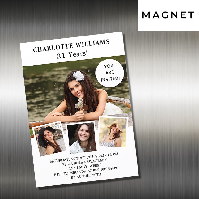 Invitación Magnética Lujo del collage de fotos blancas de cumpleaños (Subido por el creador)