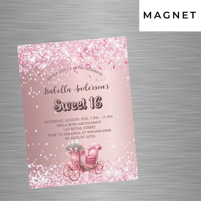 Invitación Magnética Lujo dulce de carruaje rosa 16 (Subido por el creador)