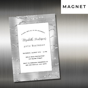 Invitación Magnética Lujo elegante plateado de cumpleaños