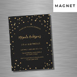 Invitación Magnética Lujo fiesta de estrellas de oro negro de cumpleaño<br><div class="desc">Una glamorosa invitación a la fiesta de cumpleaños para él y ella. Un fondo negro decorado con estrellas de oro falsas. Personalice y agregue un nombre y detalles del fiesta. Texto dorado.</div>