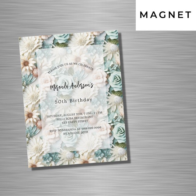 Invitación Magnética Lujo floral verde y polvoriento de cumpleaños (Subido por el creador)