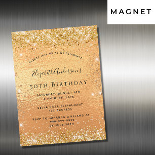 Invitación Magnética Lujo purpurina de oro de cumpleaños