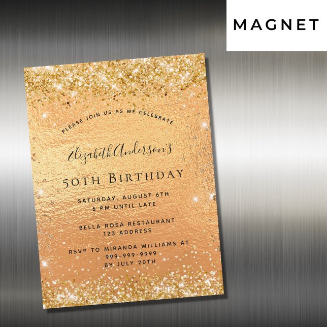 Invitación Magnética Lujo purpurina de oro de cumpleaños (Subido por el creador)