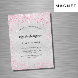 Invitación Magnética Lujo purpurina rosa plateado de cumpleaños