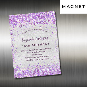 Invitación Magnética Lujo purpurina violeta morado de plata de cumpleañ