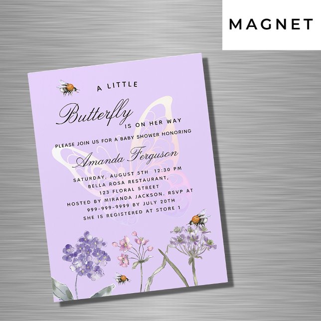 Invitación Magnética Lujo violáceo de flores silvestres de Baby Shower (Subido por el creador)
