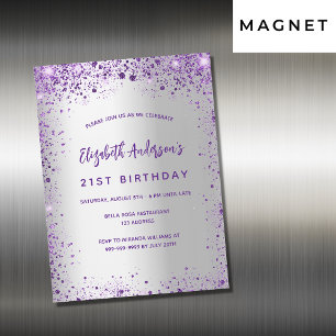 Invitación Magnética Lujo violeta de plata de cumpleaños
