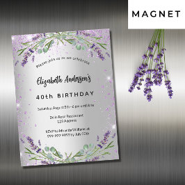 Invitación Magnética Lujoso eucalipto de plata de lavanda de cumpleaños