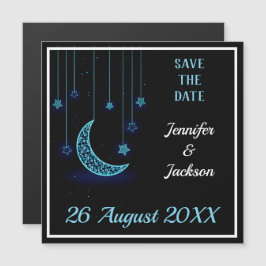 Invitación Magnética Luna Creciente Azul y Cielo Estrellado - Salva la 