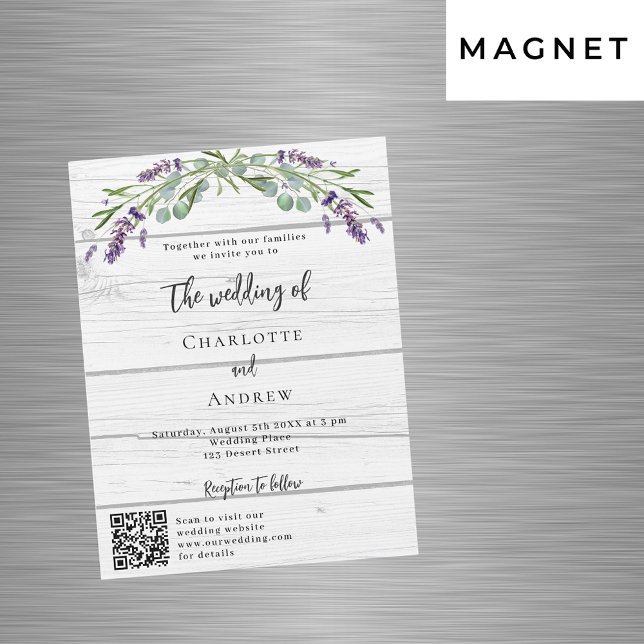 Invitación Magnética Madera verde lavanda boda de lujo QR código (Subido por el creador)