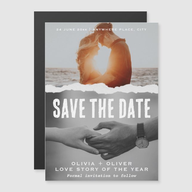 Invitación Magnética Magazine cover, movie poster wedding save the date (Anverso/Reverso)