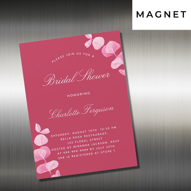 Invitación Magnética Magenta eucalipto blanco ducha de novia de lujo (Subido por el creador)