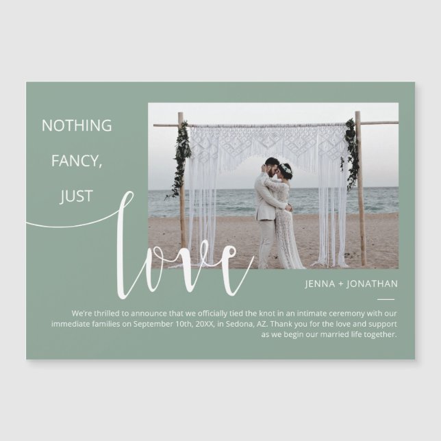 Invitación Magnética Magnate de fotos de escritura mínima verde sage (Anverso)