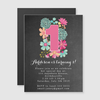 Invitación Magnética |MAGNET| Chicas de Chalkboard Primer Fiesta de cum