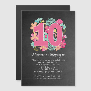 Invitación Magnética MAGNET Chicas Fiesta de cumpleaños número 10