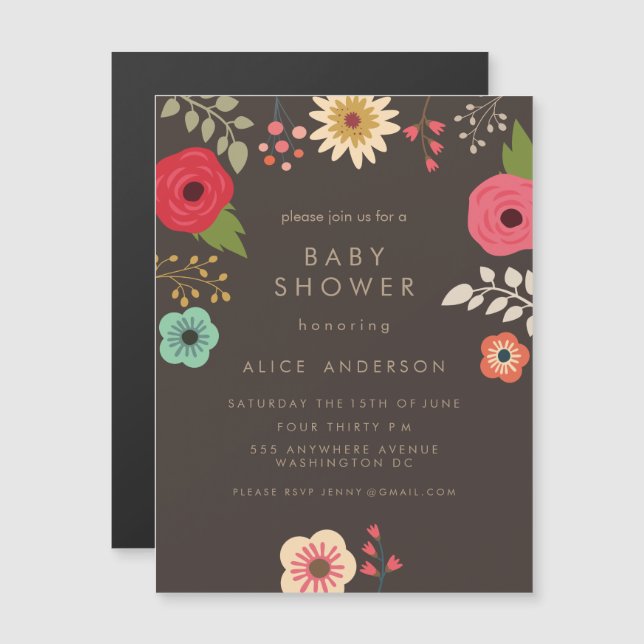 Invitación Magnética |MAGNET| Fiesta de Baby Shower floral moderno (Anverso/Reverso)