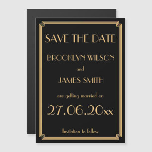 Invitación Magnética Magnético Art Deco Boda Negra Salva La Fecha