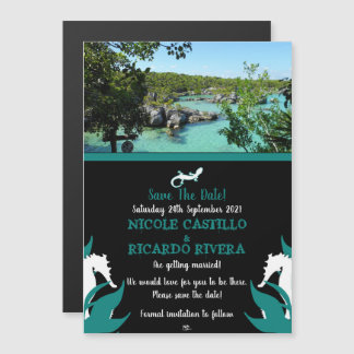 Invitación Magnética Magnético de Boda Tropical Beach Save The Dates