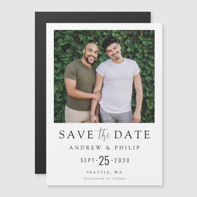 Invitación Magnética Magnético de fotografía simple y moderna LGBTQ (Anverso/Reverso)