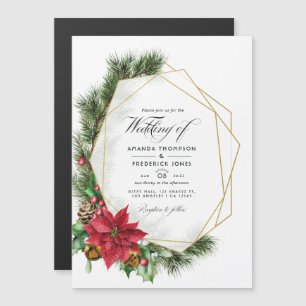 Invitación Magnética Magnolia de Navidad Floral Acuarela Geométrica Bod
