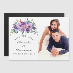 Invitación Magnética Magnolias y Rosas Purpura para Boda Save the Date
