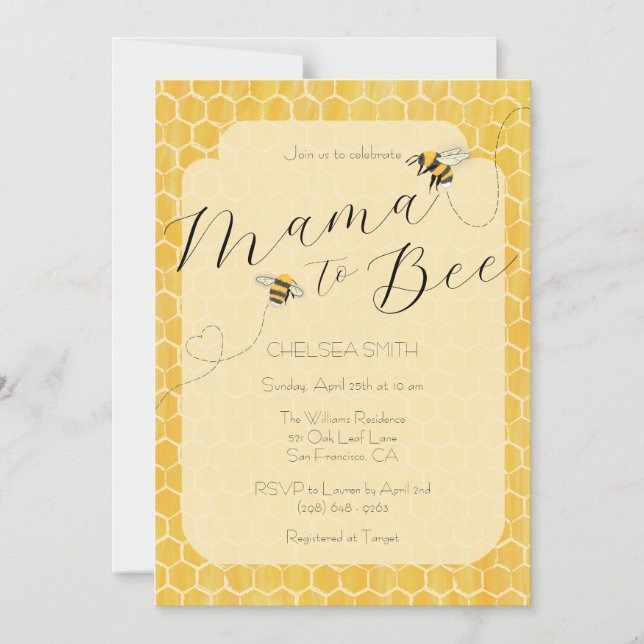 Invitación Magnética Mama to Bee Honeybee Baby Shower (Anverso)