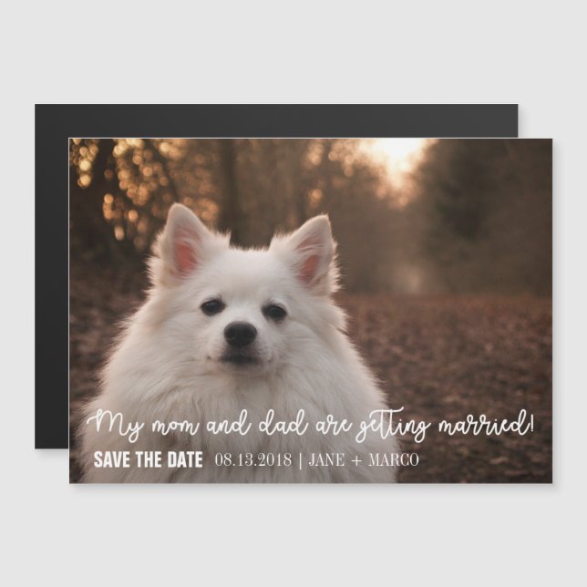 Invitación Magnética Mamá Y Papá Se Casan Mascota, Salven La Fecha. (Anverso/Reverso)