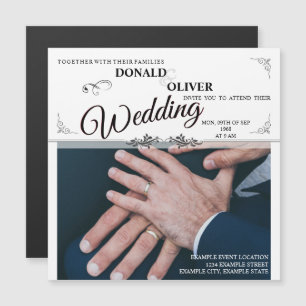 Invitación Magnética Manos de una pareja gay de recién casados con anil