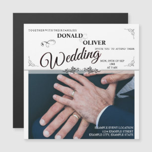 Invitación Magnética Manos de una pareja gay de recién casados con anil