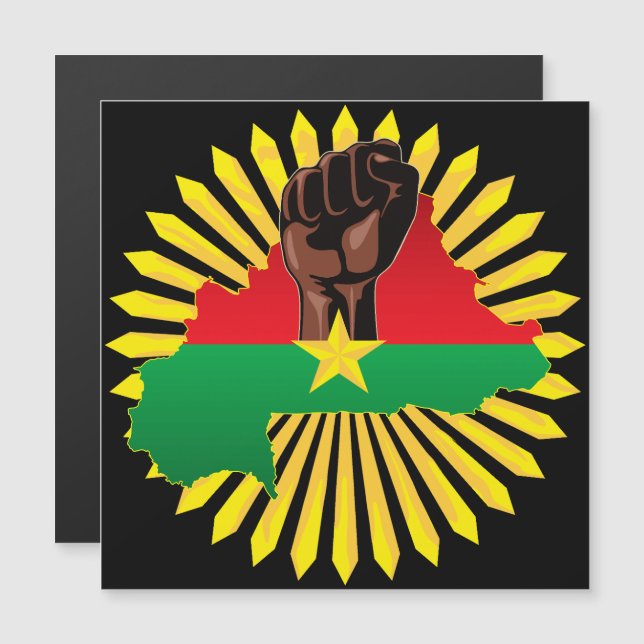 Invitación Magnética Mapa de Burkina, bandera y puño de la revolución (Anverso/Reverso)