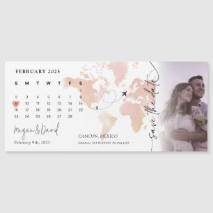 Invitación Magnética Mapa de destino Calendario Corazón foto Guardar la