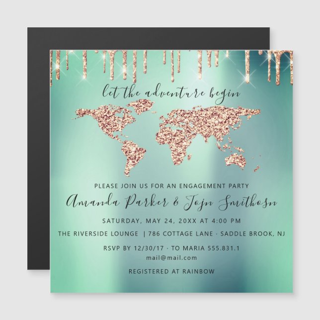 Invitación Magnética Mapa mundial de destino Boda de novias (Anverso/Reverso)