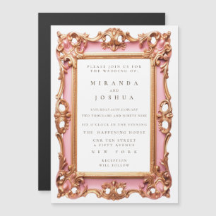 Invitación Magnética Marco de filigrana ornamentado de oro rosa magnéti