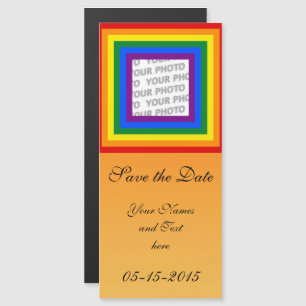 Invitación Magnética Marco de rayas cuadradas Arcoíris + tu foto