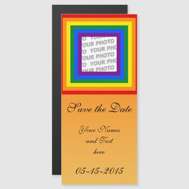 Invitación Magnética Marco de rayas cuadradas Arcoíris + tu foto (Anverso/Reverso)