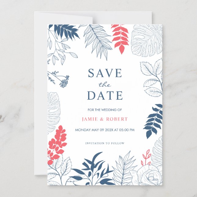 Invitación Magnética Marco floral de boda tropical de fondo (Anverso)