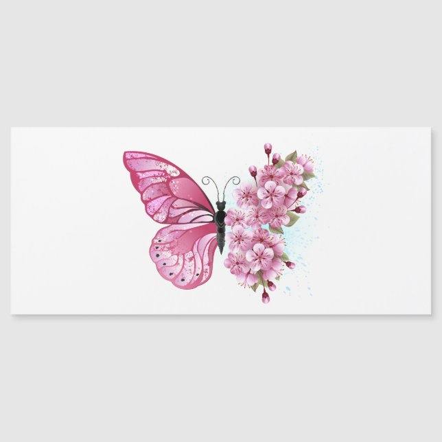 Invitación Magnética Mariposa de flor con Sakura rosa (Anverso)